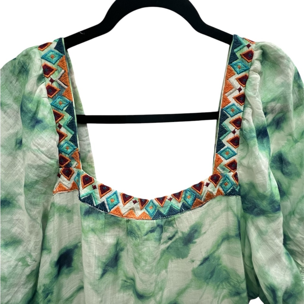 Johnny Was gorgeous green Tie-Dye Puff Sleeve Dress size Large - Picture 6 of 7